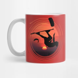 Kitesurfer Somersaulting Black Silhouette And Sunset Mug